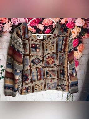 Vintage Patchwork Knit Sweater - Multicolor